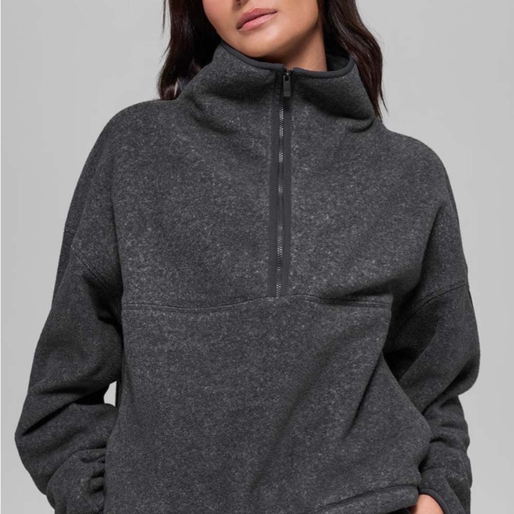 ALO Yoga Polar Fleece Retreat Cover Up- Dark Heather Grey Small NWT